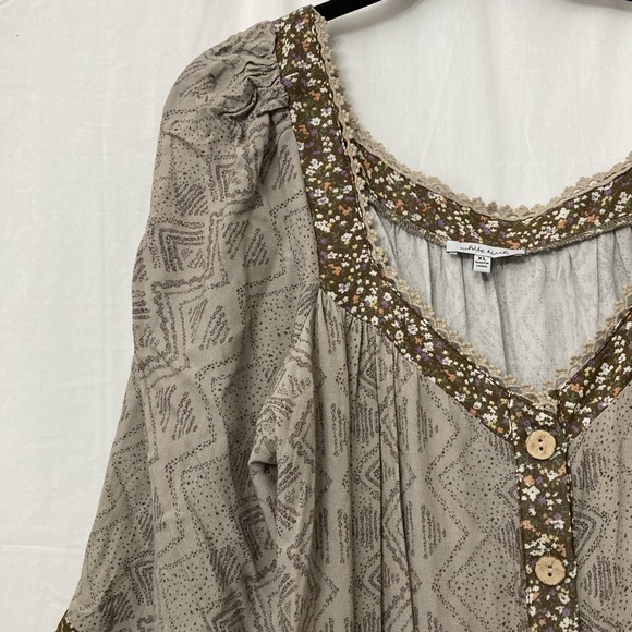 White Birch Women's Brown Floral BOHO Tunic Short Button Up Dress - SZ XL - Picture 4 of 12